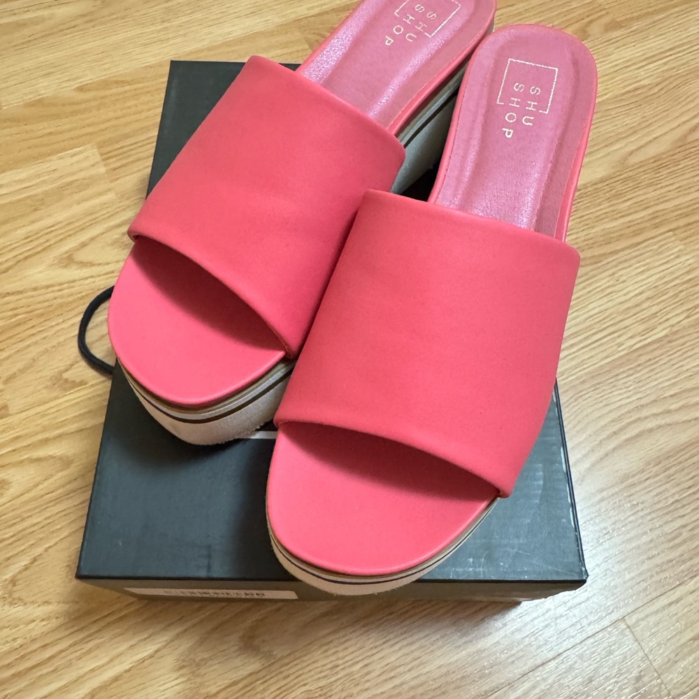ShuShop Pink Platform Slide Sandals